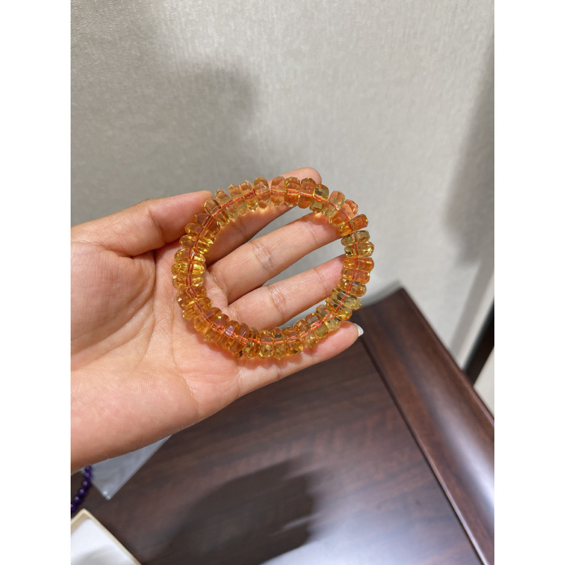 7a コレクショングレードオレンジナチュラルブラジルファセットシトリンブレスレット女性ホイールビーズブレスレットギフト|undefined