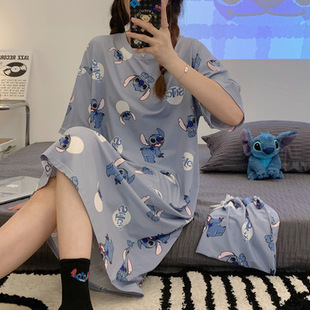 Nightgown for Women Summer Thin Short-sleeved New Pajamas Large Size Cartoon Cute Ladies Dress Loose Home Wear Summer