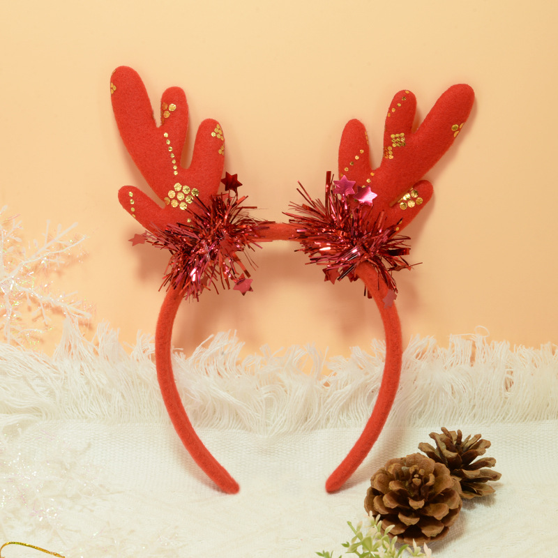 Adorable cabello de Navidad corno de ciervo cinco estrellas cabeza de banda de cabello de Navidad para niños corpos de cabello de decoración accesorios clipes de cabello