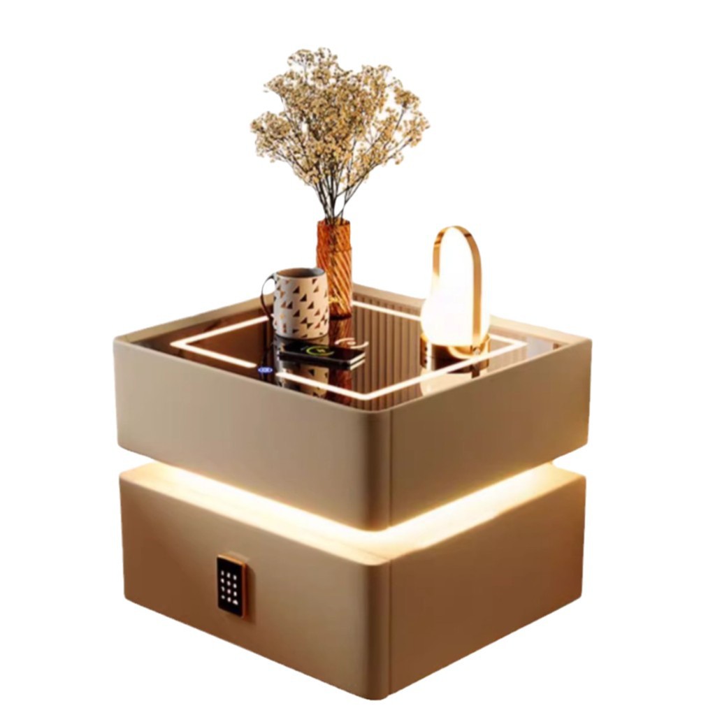 Mesa de cabezal de cama moderna lujosa inteligente con luces de alto nivel de sensación de dormitorio estante de cabezal de cama de viento de crema almacenar gabinete bajo junto a la cama