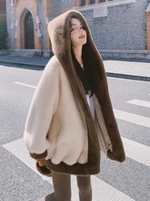 仿貂绒连帽外套女冬季新款宽松慵懒风加绒加厚仿皮草毛绒大衣