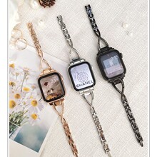 适用苹果手表iwatchS10表带applewatch987654代SE小X型金属细