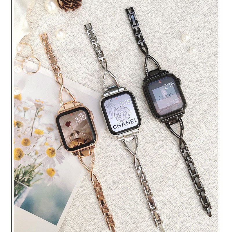 适用苹果手表iwatchS10表带applewatch987654代SE小X型金属细