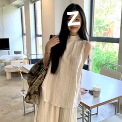 松弛感休闲套装2025夏季新款上衣无袖背心+高腰裙裤宽松两件套