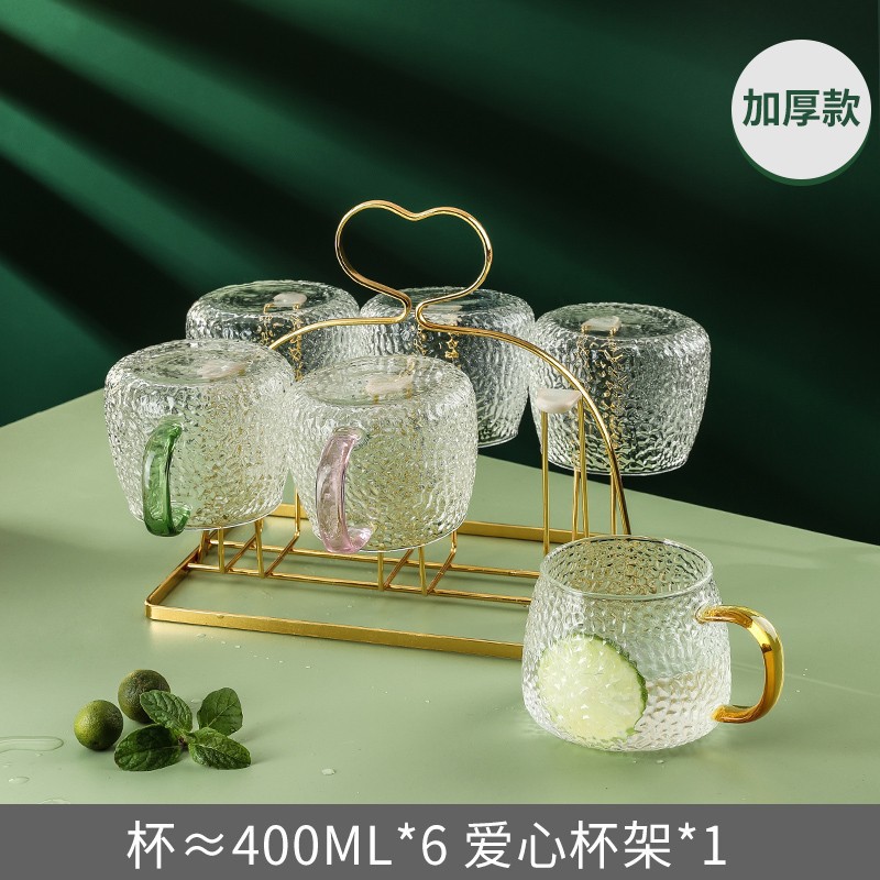 Manzana verde simple ins viento relieve taza de vidrio martillo taza de agua resistente al calor casera de agua potable mango simple taza