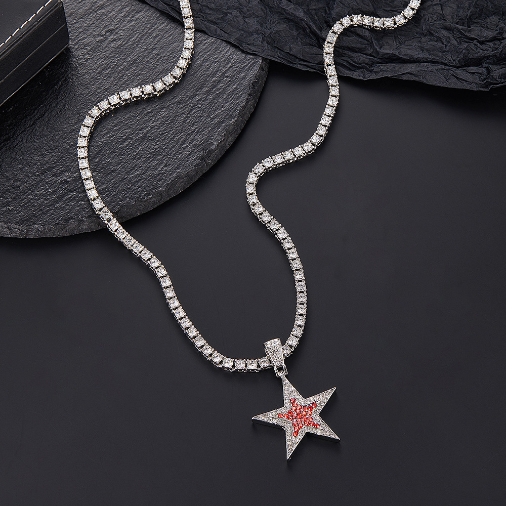 Street Occasion Alloy Material Hip-hop Star Alloy Inlay Rhinestones Unisex Pendant Necklace