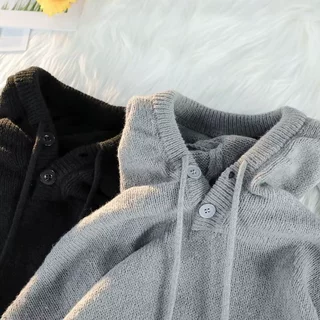 2024日系vintage毛衣男女秋装ins慵懒风bf复古软糯套头连帽针织衫