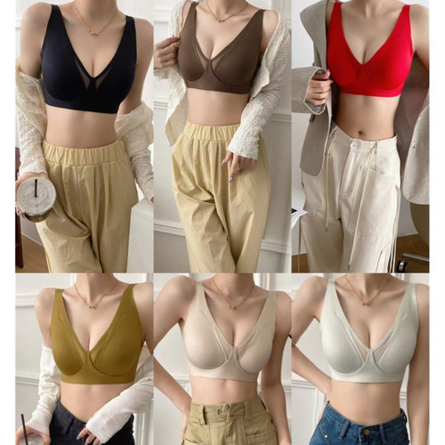 Live Broadcast Red Beautiful Back Large Size Seamless Underwear Without Wires Push-up and Pull-Up Sports Sexy Deep V Bra for Women Self-produced