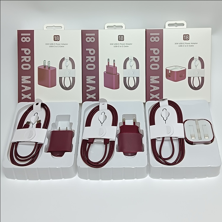 C578 Wine Red PD35W Charger US Plug Set Compatible with All Apple iPhone 18 Models, European Plug Single Head