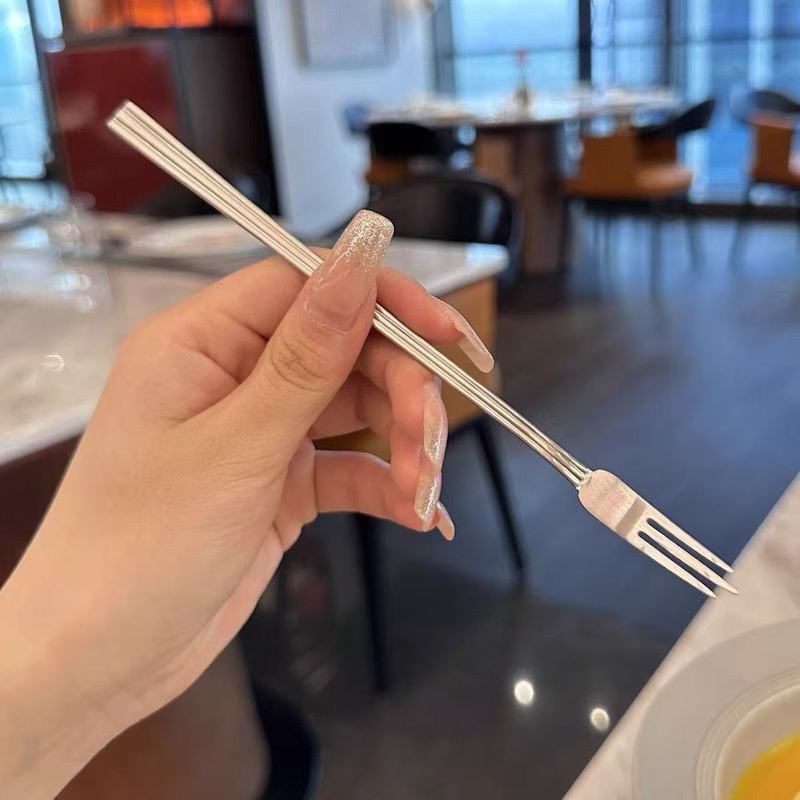 不锈钢叉子沙拉水果叉长柄点心叉创意锤纹二齿叉家用蛋糕叉甜品叉|undefined