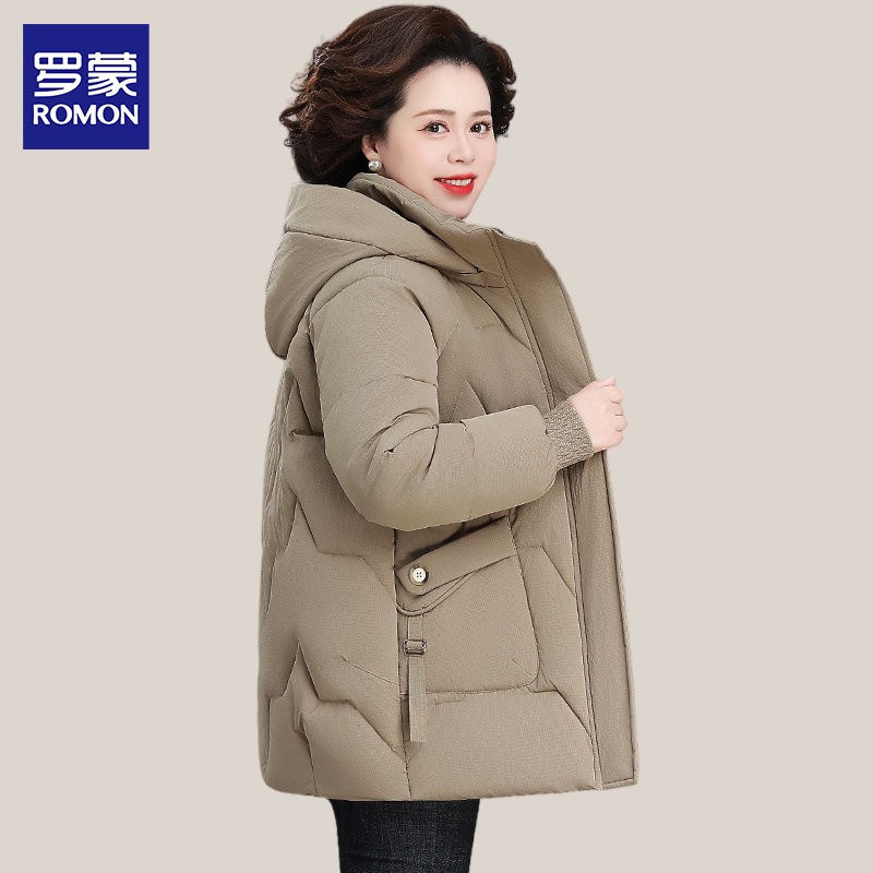 Romon Young Mother's Autumn and Winter Cotton Outwear Mid-Length Large Size New Middle-Aged and Elderly Women's Winter down Jacket