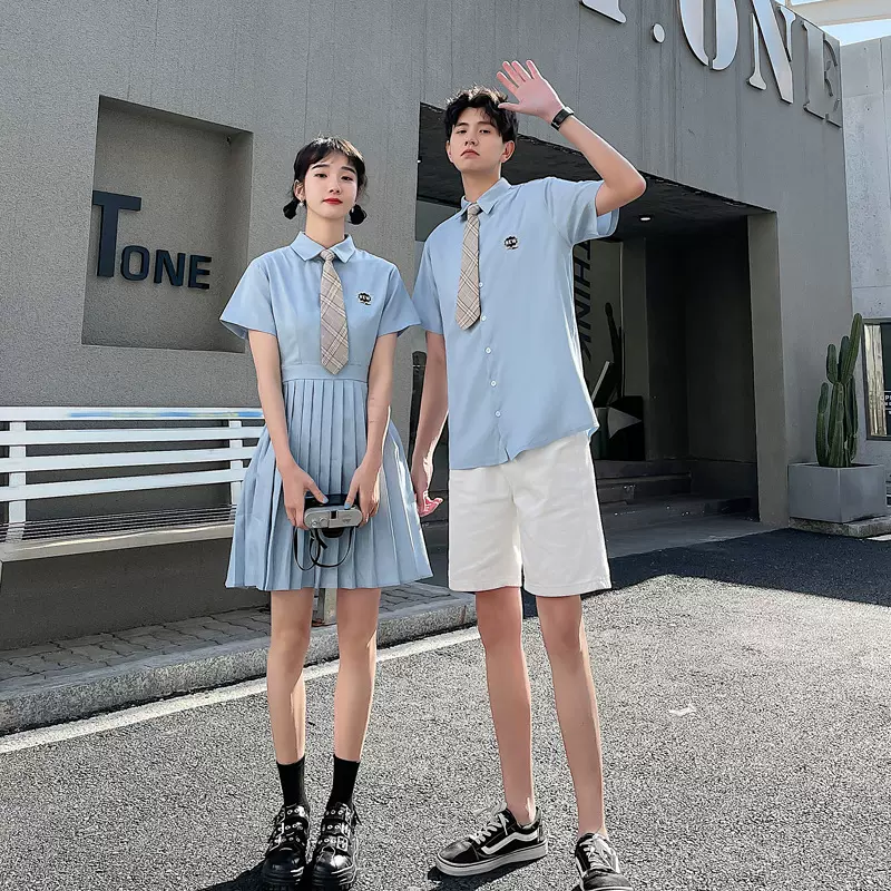 JK制服夏季新款连衣百褶裙男衬衣套装表演服学生班服