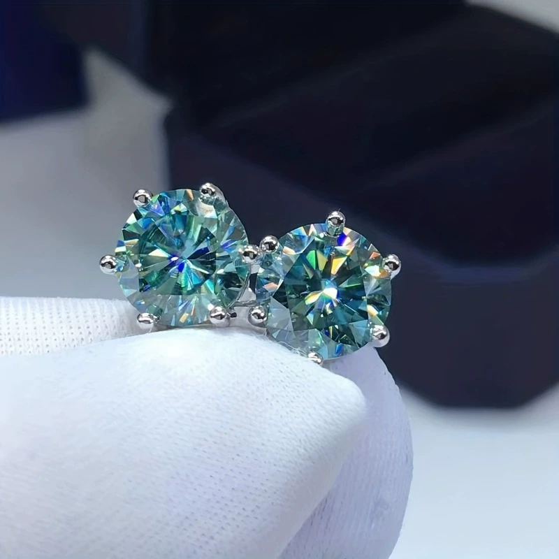 Фабрика спот S925 стерлингового серебра сине-зеленого мосанга бриллиант классический шестикоготный серьги-гвоздики женские серьги трансграничные прямые продажи высокого уровня