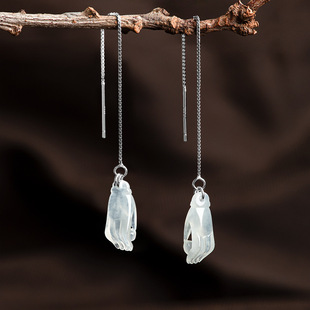 Natural Jadeite A goods Palm pearl earrings S925 silver inlaid waxy ice jade earrings fashion women's earrings