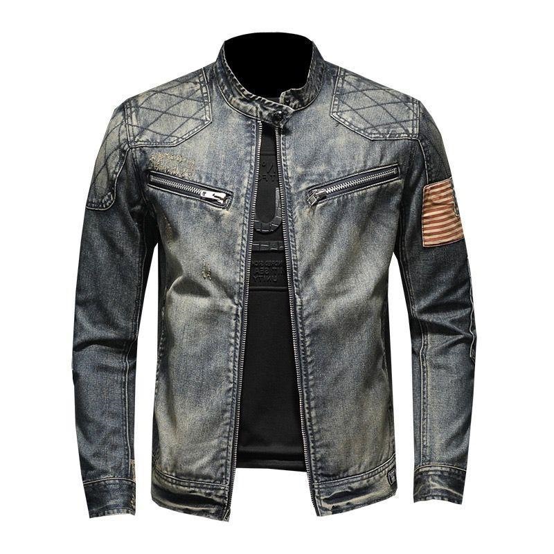 Veste en jean rétro printemps-automne pour homme, marque tendance, style urbain européen et américain, veste de moto, vêtement de travail._voghion.com