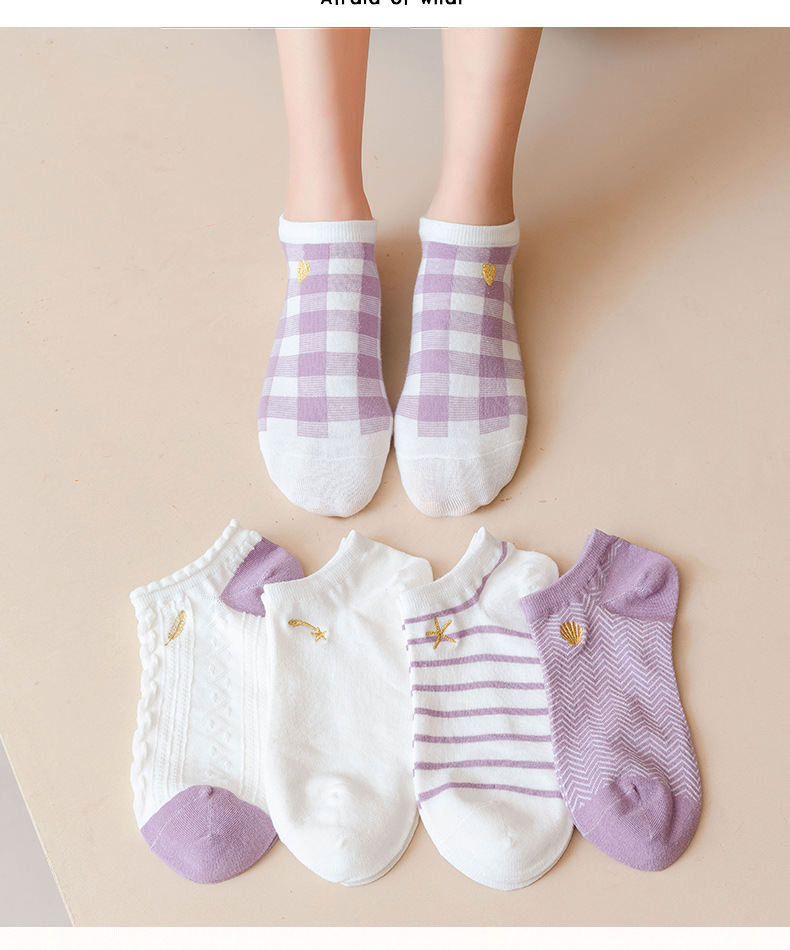 Purple Socks Thin Summer Socks Cute Embroidery Socks display picture 3