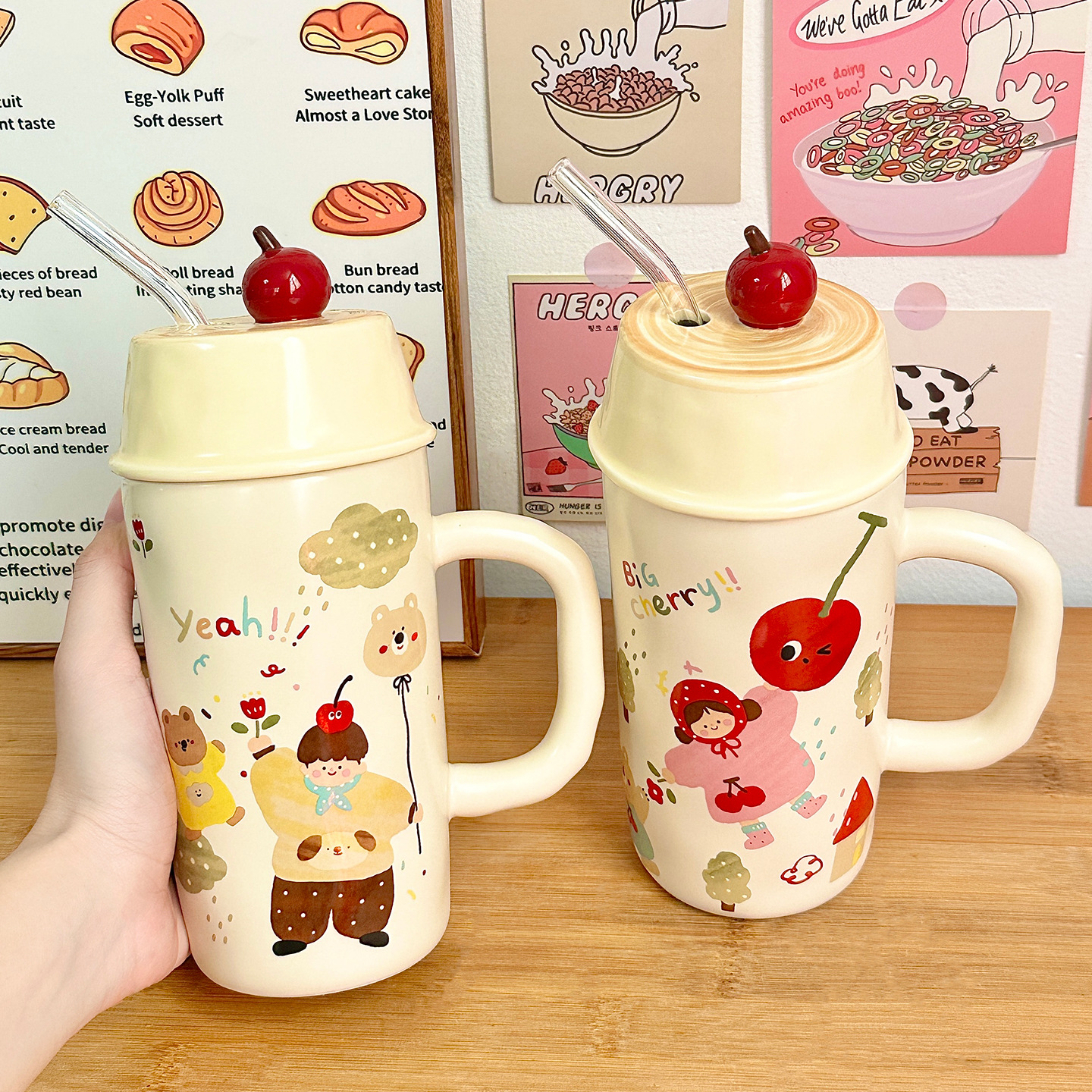 Tazas de cerámica de gran capacidad copas de agua caseras de alto valor facial tazas de paja de oficina regalos de cumpleaños mujeres