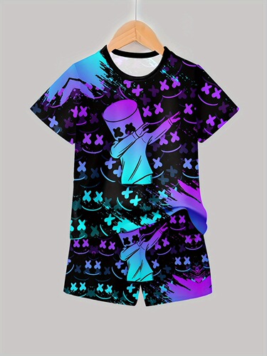 Two Piece Boys Fashion 3D Printed Casual Pullover Short