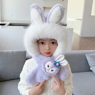 Children's Hat and Scarf All-In-One Autumn and Winter Two-Piece Set, Warm and Cute Thickeneded Baby Hat, Winter Ear Protection Hat for Boys and Girls