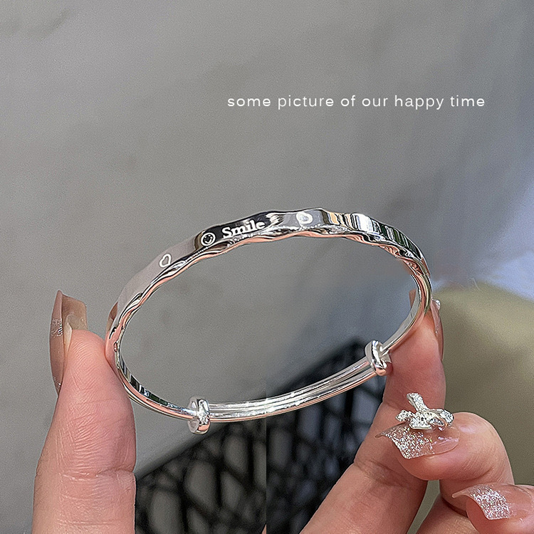 Korean Smile Smiley Face Wave Seiko White Copper Bracelet Xiaohongshu Popular Ins Style Family Silver Bracelet for Women