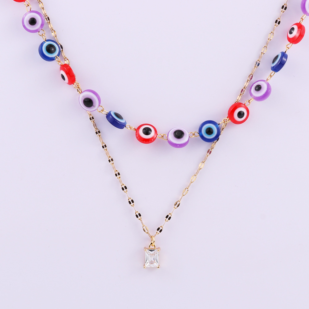 Fashion Devil's Eye Stainless Steel Plating Inlay Zircon Layered Necklaces 1 Piece display picture 2