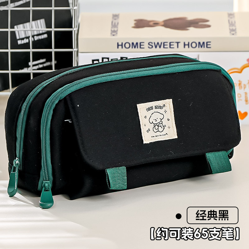 Lindo estuche para lápices para cachorros de alto valor, caja de lápices de doble capa de gran capacidad y resistente a la suciedad, bolso de papelería de alta calidad de lona de viento simple