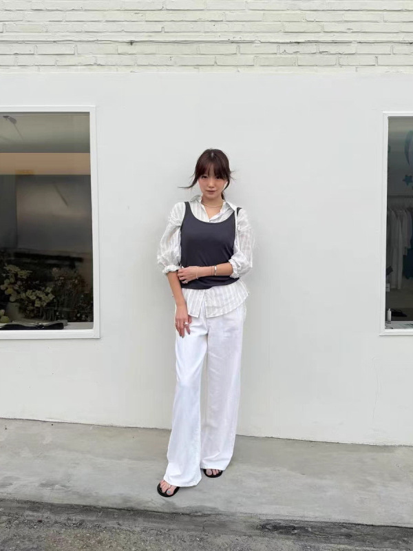 2025年夏新作 韓国東大門m*ia ゆったり無地ハイウエストストレートスリムジーンズパンツ|undefined