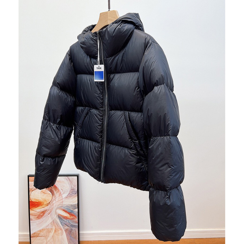 11717~No Returns or Exchanges! Black Gold Zipper Short down Jacket with White Goose down and Hooded Puffer Jacket for Women in Winter