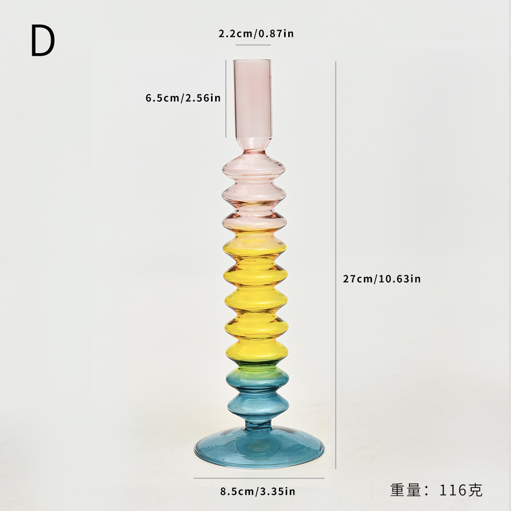 Creativo candelabros de vidrio de color de estilo europeo, adornos para el hogar, accesorios de tiro de boda, fábrica de candelabros de color de contraste retro al por mayor