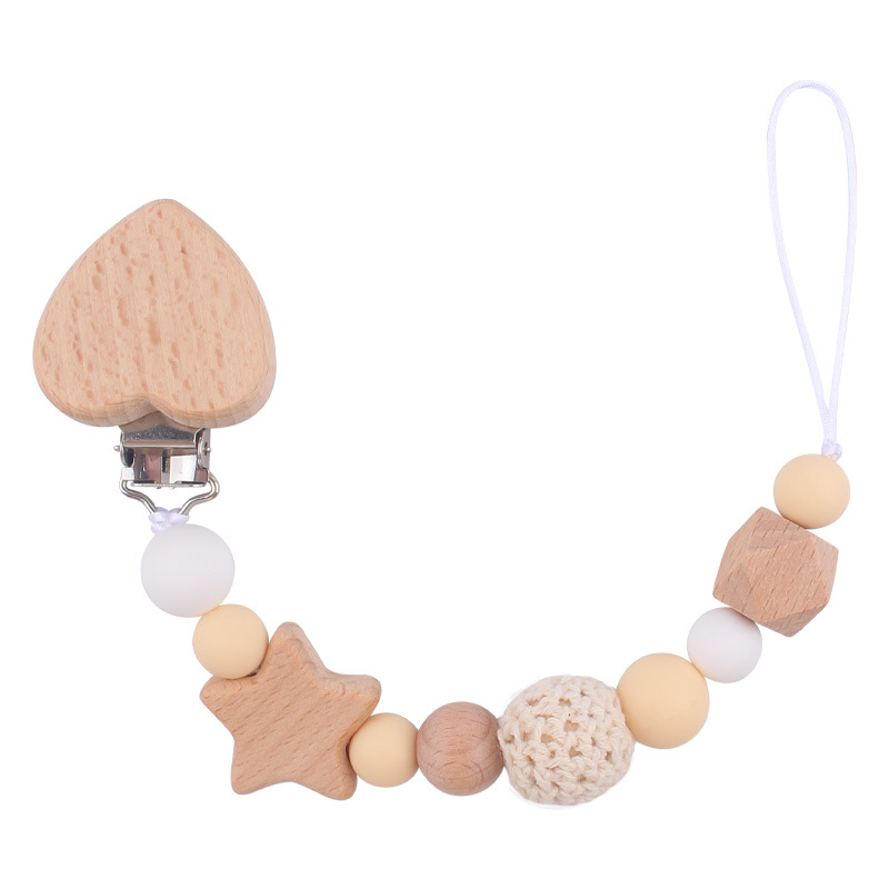 Nuevo bebé de dibujos animados melocotón corazón Haya clip calmante bebé DIY estrella mordedura chupete cadena anti-gota cadena