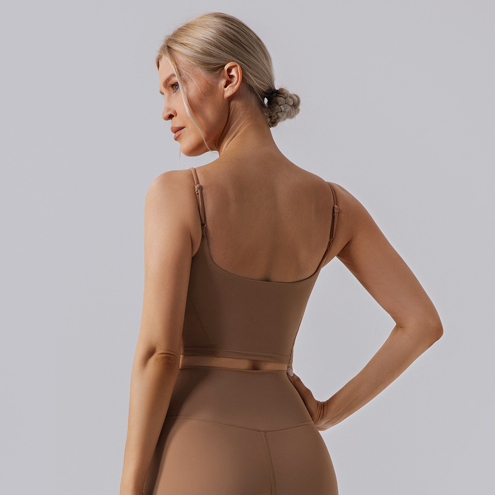 Otoño y invierno desnudos ropa interior deportiva de mujeres de alta calidad correa de hombro delgada yoga cabina de secado rápido sostén de fitness chaleco deportivo