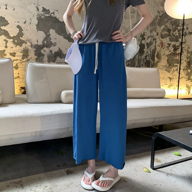 Soft Seamless Cropped Pants Made of Sorona Fabric, Lightweight Raw Edge Straight-Leg Sweatpants for Women, Summer Thin Drawstring Nine-Point Pants Soft Seamless Cropped Pants Made of Sorona Fabric, Lightweight Raw Edge Straight-Leg Sweatpants for Women, Summer Thin Drawstring Nine-Point Pants