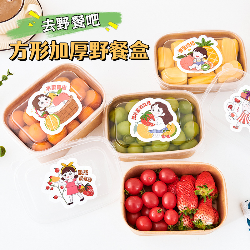 Kraft paper picnic box camping fruit cake dessert disposable lunch box lunch sushi paper box light food packing box