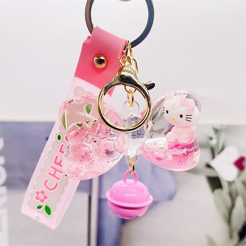 New Oil Floating Cartoon Wind Chime Quicksand Bow Keychain Personalized Trendyy Bag Pendant Car Pendant