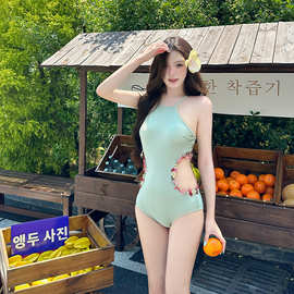 2024日韩新款连体泳衣侧腰镂空性感修身甜美露背吊带性感跨境批发