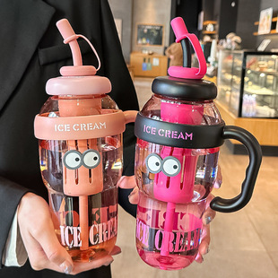 High-Value Summer Large Belly Water Cup Plastic Cup, Cute Water Cup with Straw for Milk Tea