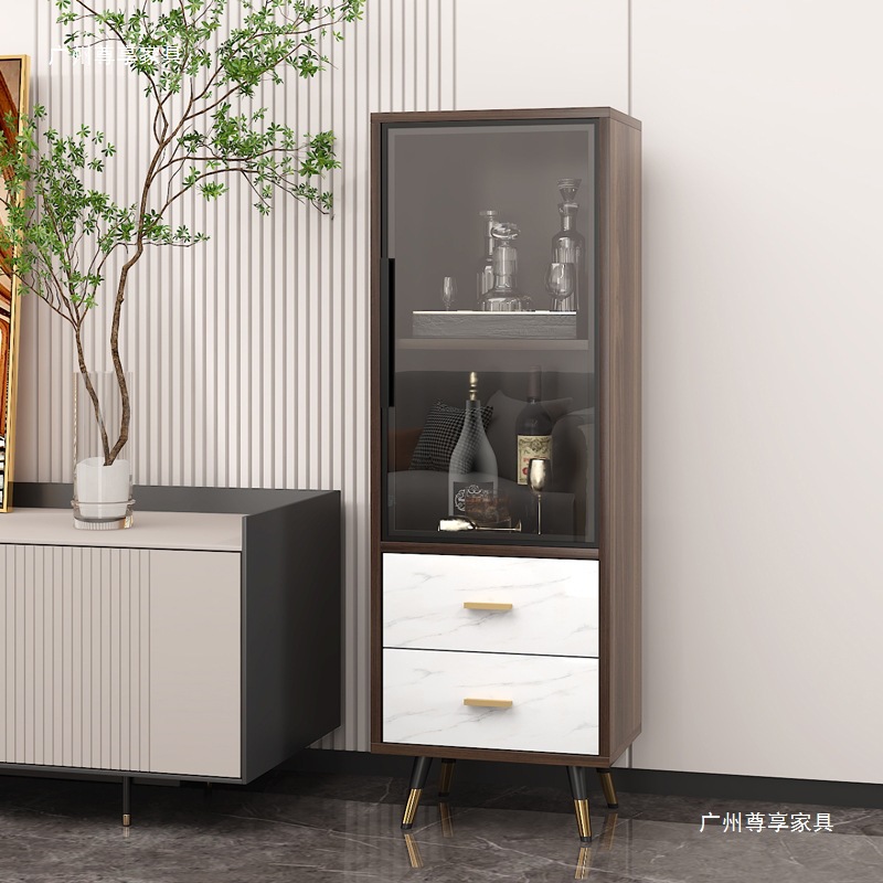 Solid Wood Light Luxury Small Wine Cabinet Modern Minimalist Living Room Wall-Mounted Tv Sideboard Wine Rack Glass Display Single Door