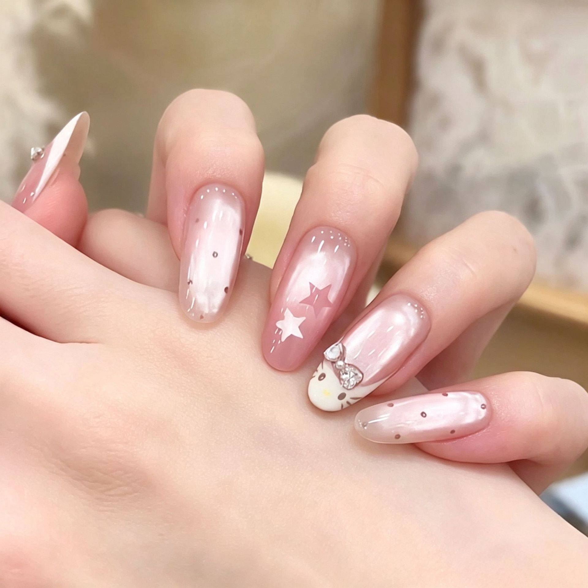 Ambiente dulce, polvo helado, uñas de ojo de gato, nuevas pegatinas de uñas de alta calidad, uñas postizas, uñas de uñas hechas a mano, uñas