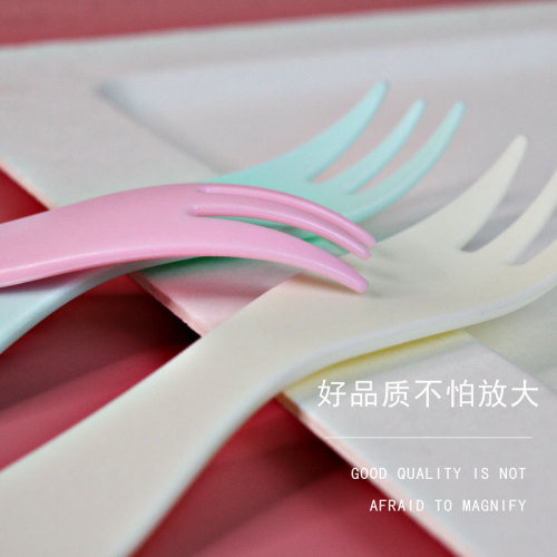 Cake wave fork disposable plastic fork three-pronged fork fruit fork children's high-end single-pack Western dessert spoon fork