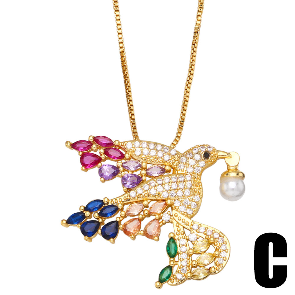 Fashion Heart Shape Bird Copper Pendant Necklace Inlay Zircon Copper Necklaces