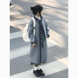日系复古格纹加厚毛呢外套冬季新款高级感宽松显瘦呢子大衣潮