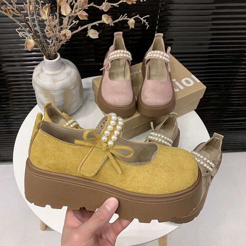 Туфли на толстой подошве с высотой каблука 8 см в ретро-стиле Boken для невысоких женщин, весна-лето 2025, новые туфли Mary Jane Boken с широким носком.