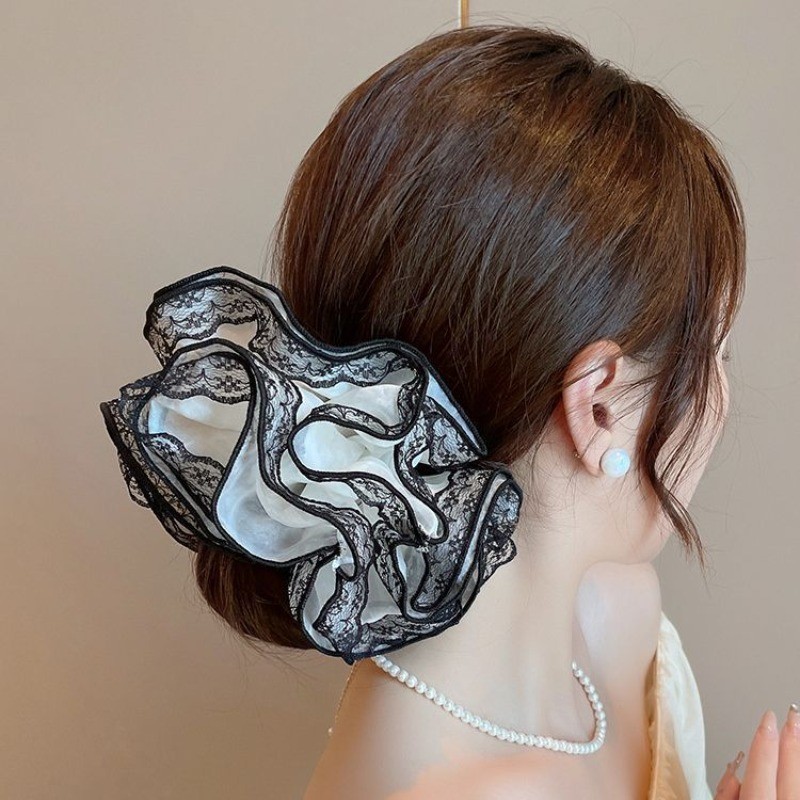 髪を結ぶためのフランスの特大ヘアゴム、女性用の高級ヘアロープ、レースのポニーテール、ゴムバンドヘアアクセサリー|undefined