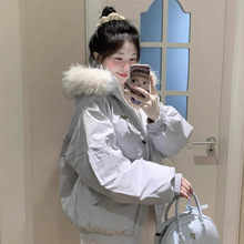 明星同款大毛领派克羽绒棉服女2025新款工装保暖加厚宽松棉衣外套