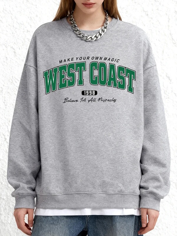 West Coast Letter 1998 Printed Sweatshirt Women's Winter Crewneck Hoodie Loose Jogger Men's Style West Coast Letter 1998 Printed Sweatshirt Women's Winter Crewneck Hoodie Loose Jogger Men's Style