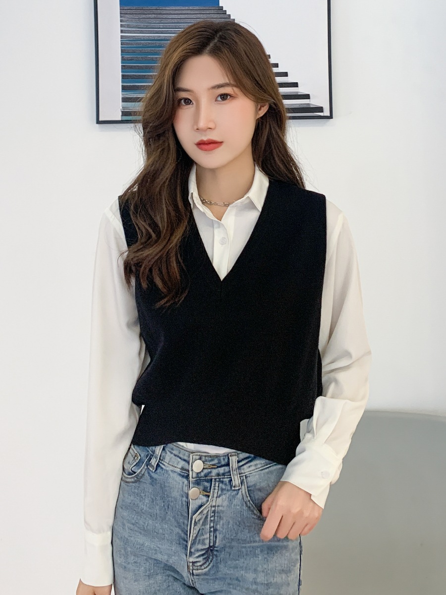 Chaleco de punto estilo nuevo para primavera y otoño para mujer, suéter sin mangas moderno, top corto marrón elegante.