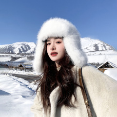 秋冬新款雷锋帽女士加厚保暖仿狐狸毛显脸小百搭毛绒帽子批发