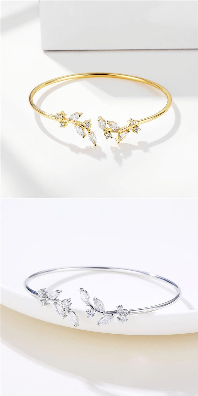 Elegant Leaf Copper Plating Zircon Bangle display picture 2