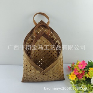 Factory Home Wall-Mounted Bamboo Dried Flower Basket Kitchen Living Room Decoration Storage Hanging Basket Bamboo Basket Wall Hanging Hand-Woven