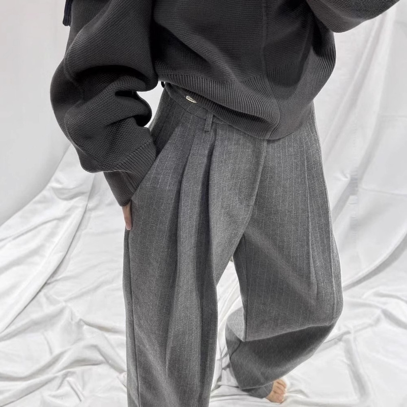Chao class recommend! Grey Designer Trousers Women's Early Spring New High Waist Dape Casual Wide Leg Pants for Women